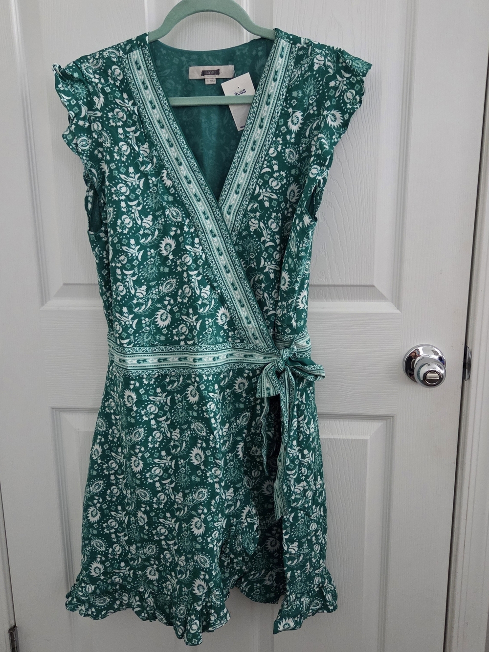 LOFT Teal Floral V-Neck Wrap Dress/Skort